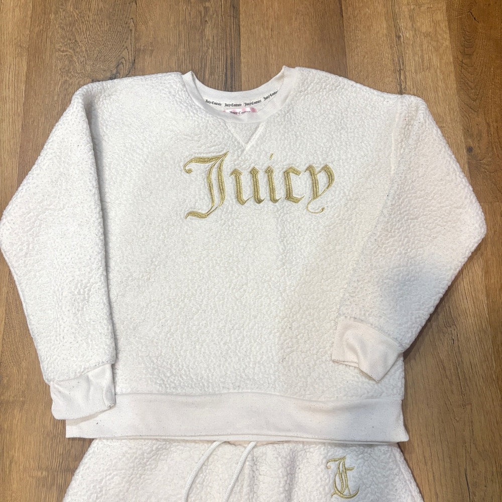 Juicy Couture White Fleece Lounge Matching Set Gold Embroidered Cream Size Small - Picture 2 of 9